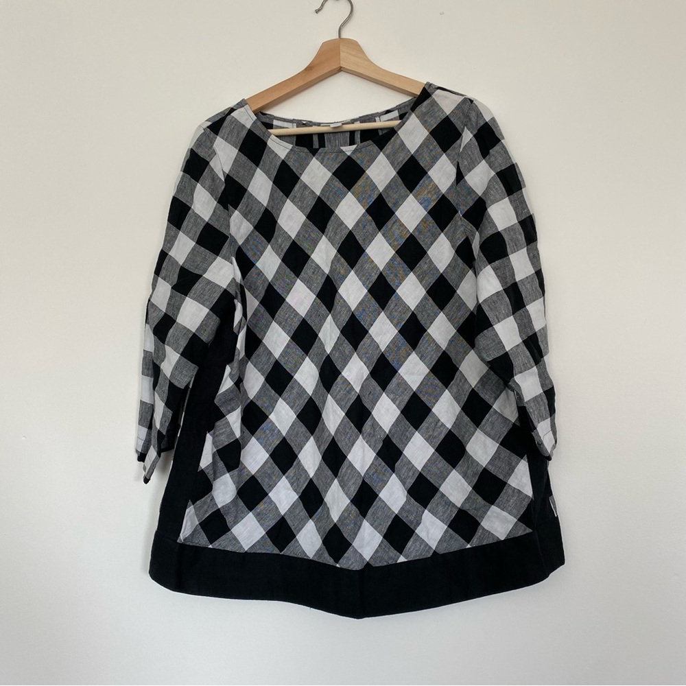 J. Jill Love Linen Gingham Long Sleeve Tunic Size Large
